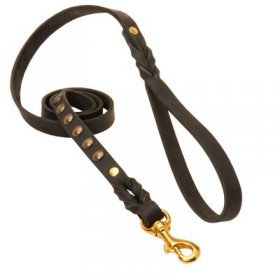 Studded Leather Samoyed Leash for Dog Walking and Training