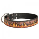 Handpainted Leather Samoyed Collar with Red Flames