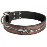 Handpainted Leather Samoyed Collar with Barbed Wire Drawing
