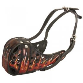 Burning Fire Hand Painted Leather Samoyed Muzzle for Attack Training