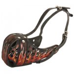 Burning Fire Hand Painted Leather Samoyed Muzzle for Attack Training