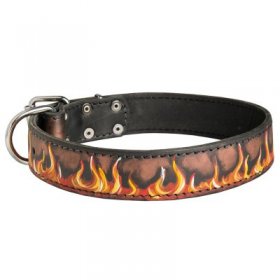 Handpainted Leather Samoyed Collar with Red Flames