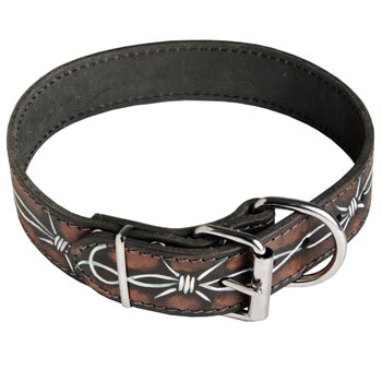 Training Leather Dog Collar with Fancy Painting for Samoyed