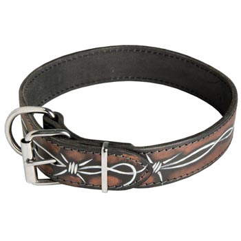 Samoyed Collar Leather Handmade Painted in Barbed Wire for Walking Dog