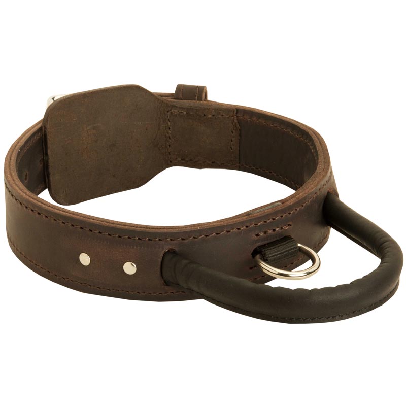 Extra Durable Leather Samoyed Collar with Handle for Attack Training