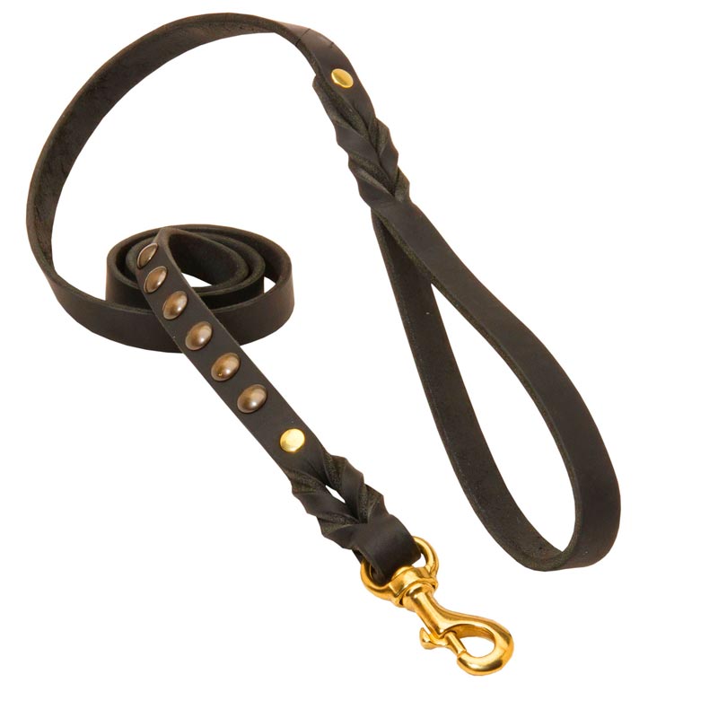 Studded Leather Samoyed Leash for Dog Walking and Training