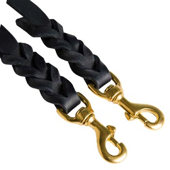 Braided Leather Samoyed Coupler with Brass Snap Hooks