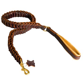 Braided Leather Samoyed Leash with Padding on Handle