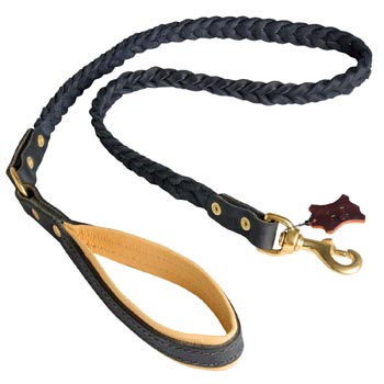 Leather Samoyed Leash with Nappa Padded Handle