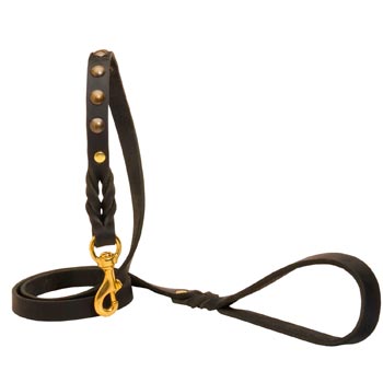Training Leather Dog Leash Skillfully Studded for Samoyed
