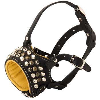 Adjustable Leather Samoyed Muzzle with Studs for Walking Dog 