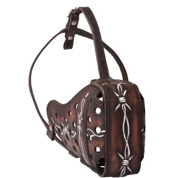 Hand Painted Leather Samoyed Muzzle for Dog Training